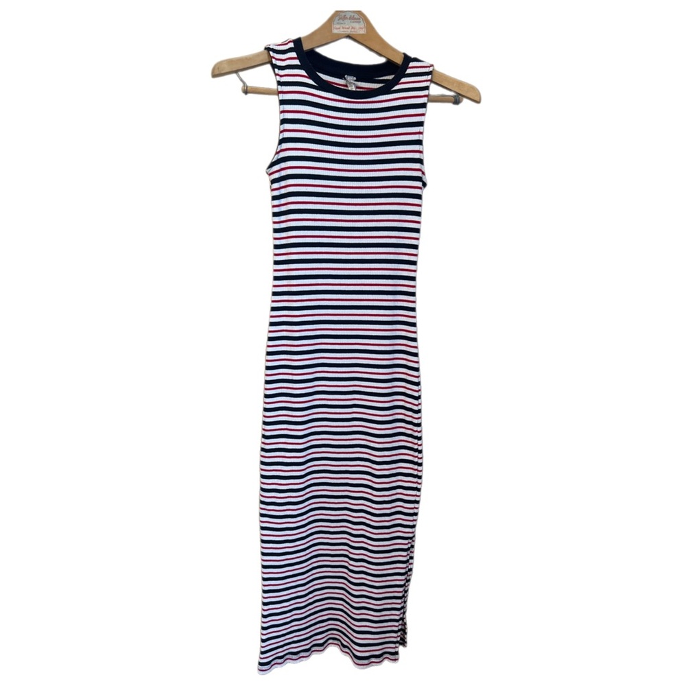 Navy, Red and White Sheath Midi Summer Dress, Size S